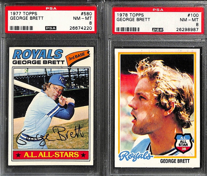 Lot of 7 George Brett PSA 8 Graded Cards 1977-1980