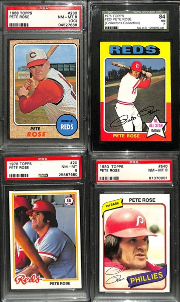Lot of 4 Pete Rose Graded Cards 1968-1980
