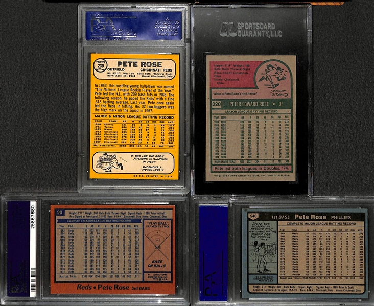 Lot of 4 Pete Rose Graded Cards 1968-1980