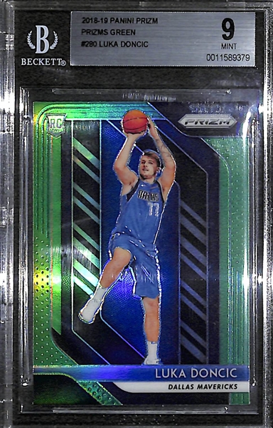 2018-19 Panini Prizm Luka Doncic Green Refractor Rookie Card BGS 9