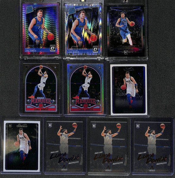 Lot of 10 Luka Doncic Rookie Card w. Donruss Optic Pink Hyper & Shock