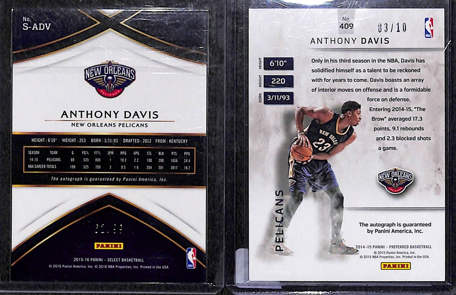 Lot of 2 Anthony Davis Autograph Cards w. Panini Select