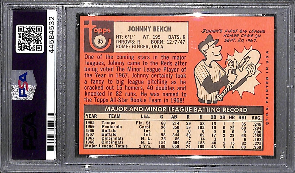 1969 Topps Johnny Bench All-Star Rookie #95 Graded PSA 9