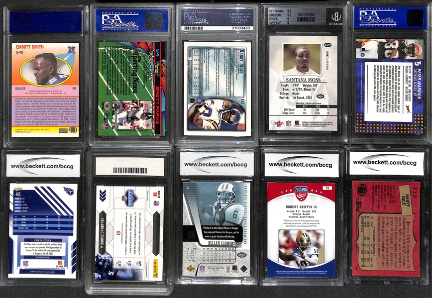 Lot of 10 Football Graded Cards w. Emmitt Smith Rookie