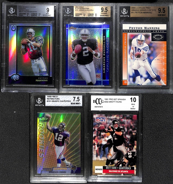 Lot of 5 Football Graded Cards w. Peyton Manning Preview Refractor