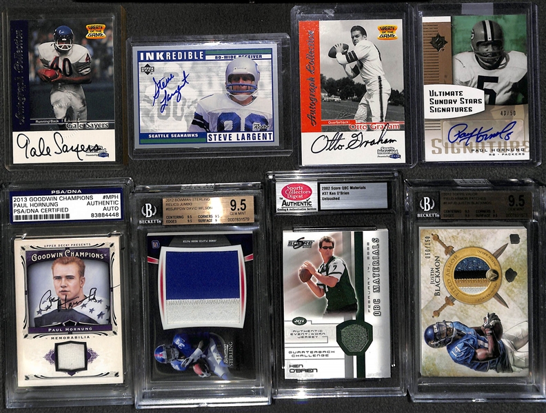 Lot of 8 Football Autograph & Relic Cards w. Gale Sayers & Steve Largent