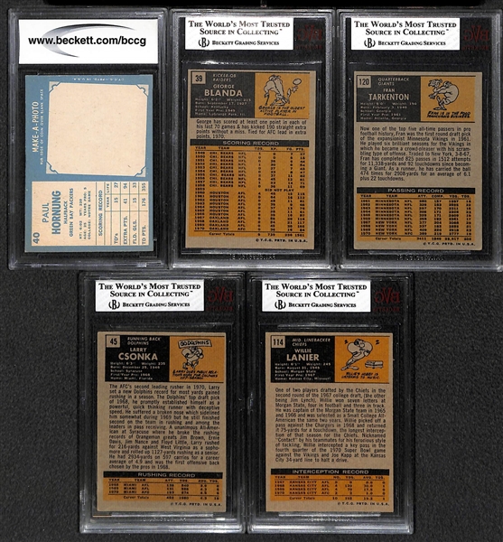 Lot of 5 Football Graded Cards w. 1961 Topps Paul Hornung