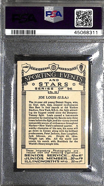 1935 J.A. Pattreiouex Joe Louis Rookie Card Graded PSA 5