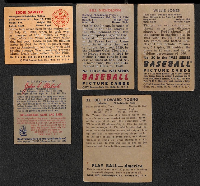 Lot of 18 1940s-1950s Phillies Cards w. 1950 Eddie Sawyer