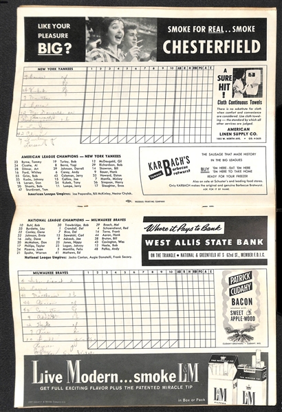 1957 World Series Program - Braves VS Yankees (Pencil Markings On Scorecard)