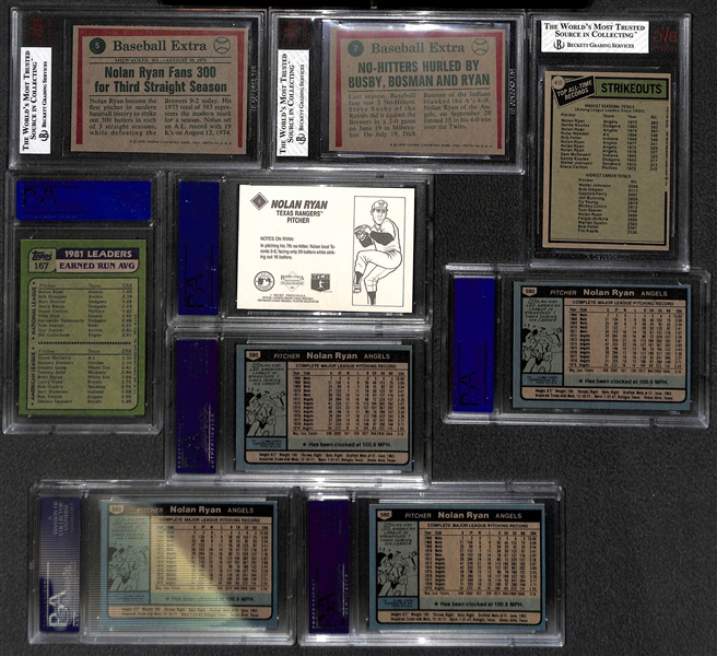 Lot of 9 Nolan Ryan Graded Cards w. 1975 Topps BVG 5.5