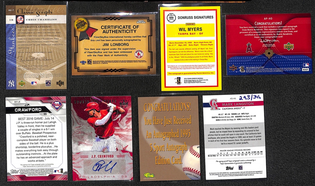 Lot of 45 Baseball Autograph Cards w. Chris Chambliss & Jim Longborg