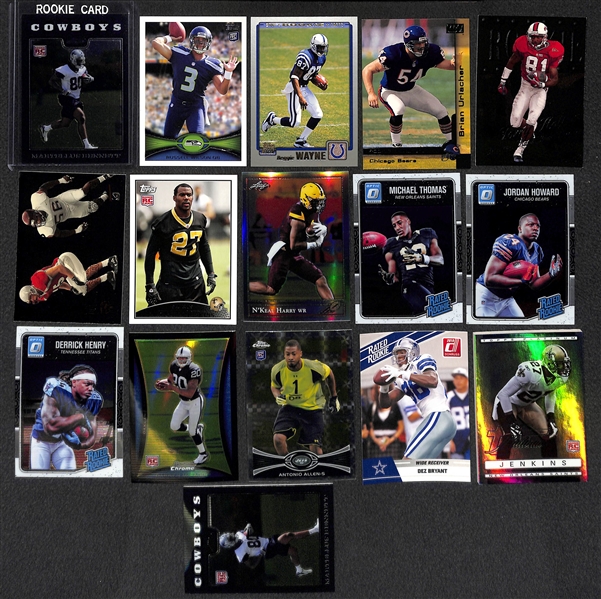 3-Row Box of Football Rookie Cards w/ DeShaun Watson, Russell Wilson, Urlacher, Dak Prescott, Fournett, Darnold, + (Mostly Past 20 Years) 
