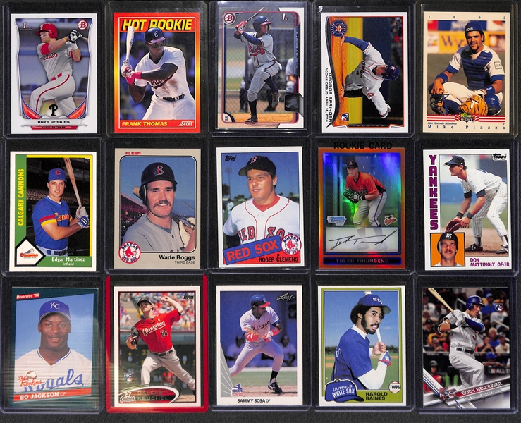 3-Row Box of Baseball Rookie Cards w/ Clemens, Mattingly, Boggs, Hoskins, W. Franco, Piazza, Springer, Albies, Bo Jackson, Bellinger, + (Mostly Past 40 Years) 