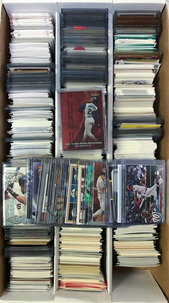 3-Row Box of Baseball Rookie Cards w/ Stars (Ripken, Trout, F. Thomas, Schmidt, Griffey Jr.) and Rookies (w/ Soto, Strasburg, Bonds, Puckett) - Mostly Past 30 Years