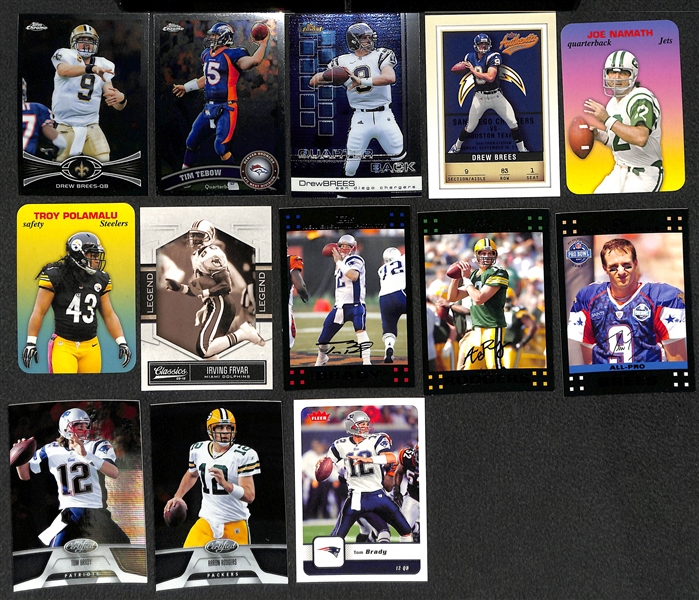 3-Row Box of Football Cards w/ Mahomes, Brady, Favre, Marino, A. Rodgers, Elway, Rice, McCaffrey, + (Mostly Past 35 Years) 