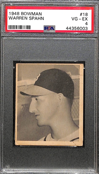 1948 Bowman Warren Spahn Rookie Card Graded PSA 4 (VG-EX) - Braves/HOFer