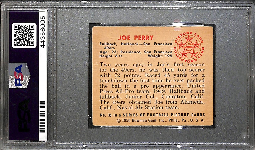 1950 Bowman Joe Perry Rookie Card (#35) Graded PSA 3.5 (VG+) - 49ers/Colts HOFer