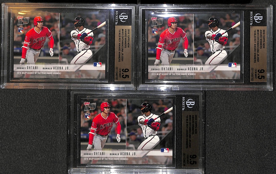 Lot of (3) BGS 9.5 GEM MT. 2018 Topps Now Ronald Acuna and Shohei Ohtani Dual Rookie Cards (Only 2501 made - all 3 are graded GEM MINT)