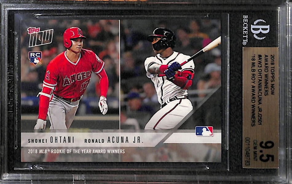Lot of (3) BGS 9.5 GEM MT. 2018 Topps Now Ronald Acuna and Shohei Ohtani Dual Rookie Cards (Only 2501 made - all 3 are graded GEM MINT)