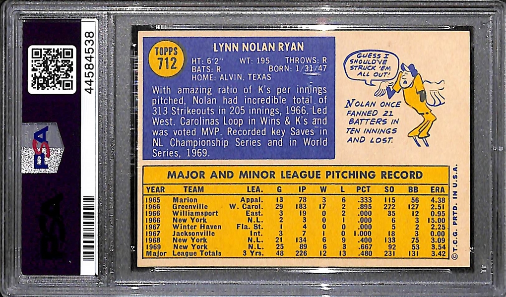 1970 Topps Nolan Ryan #712 Card Graded PSA 8 (OC)