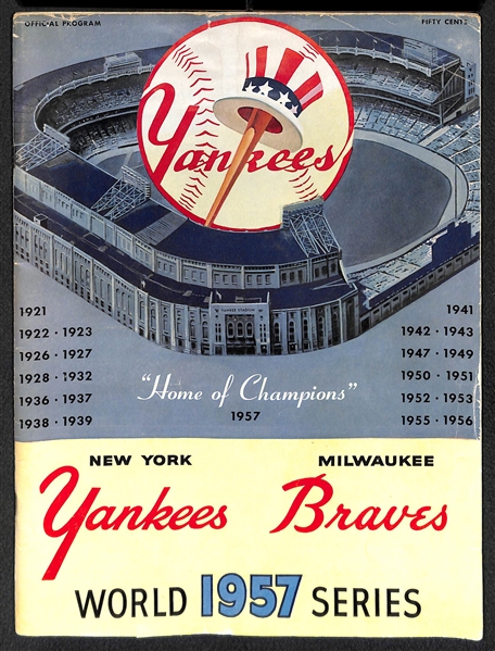 1957 Yankees VS Braves Signed World Series Program w. Berra & Spahn - JSA Auction Letter