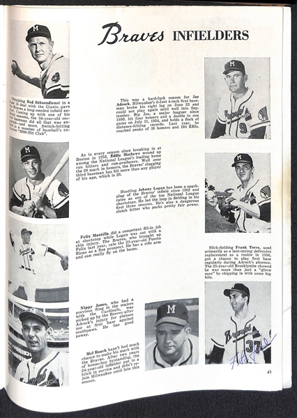 1957 Yankees VS Braves Signed World Series Program w. Berra & Spahn - JSA Auction Letter