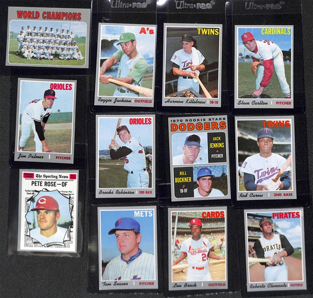 1970 Topps Baseball Card Set Missing 2 Cards Listed Above - Mostly Pack-Fresh Cards Inc. T. Williams #211 PSA 8, Yastrzemski #10 PSA 8, Aaron #500 PSA 6