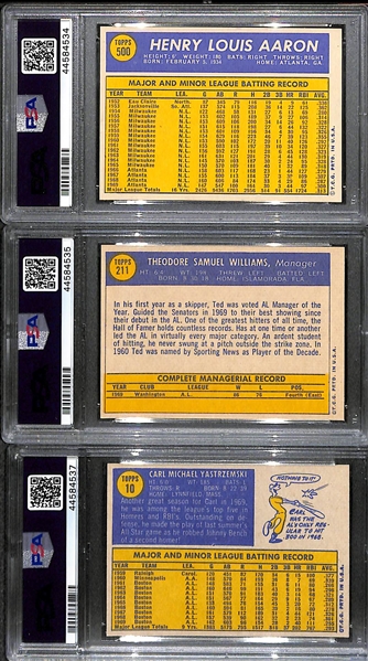 1970 Topps Baseball Card Set Missing 2 Cards Listed Above - Mostly Pack-Fresh Cards Inc. T. Williams #211 PSA 8, Yastrzemski #10 PSA 8, Aaron #500 PSA 6