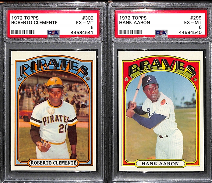 1972 Topps Baseball Card Set Missing 3 Cards Listed Above - Mostly Pack-Fresh Cards Inc. Clemente #309 PSA 6 and Aaron #299 PSA 6