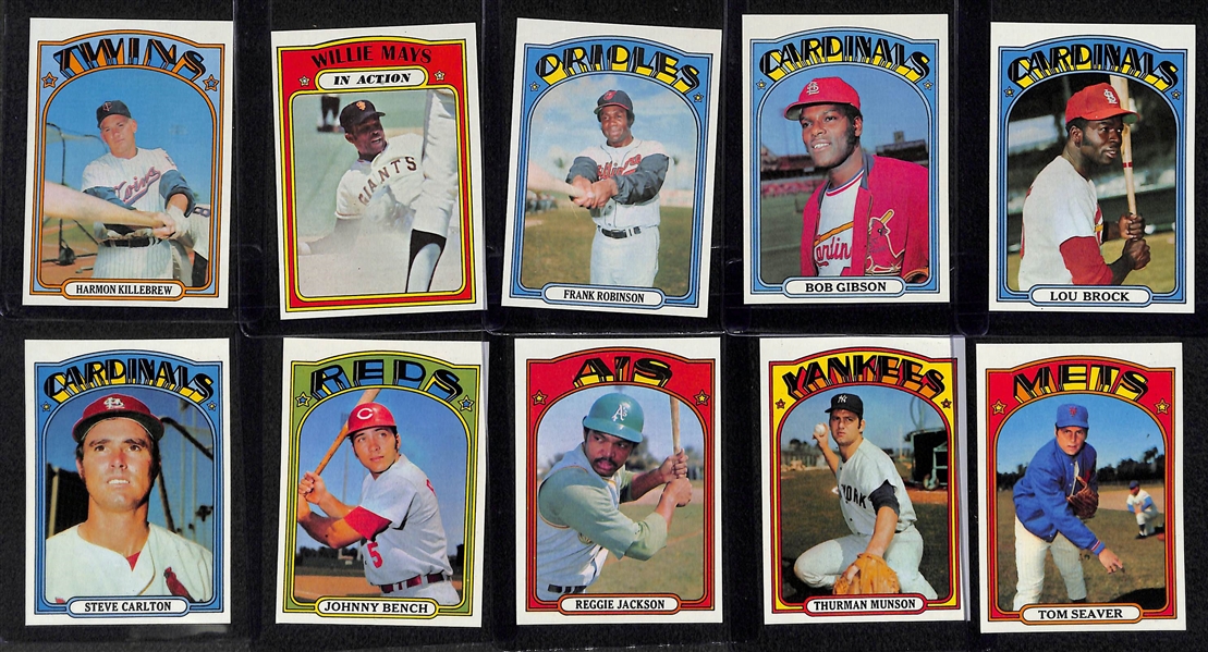 1972 Topps Baseball Card Set Missing 3 Cards Listed Above - Mostly Pack-Fresh Cards Inc. Clemente #309 PSA 6 and Aaron #299 PSA 6