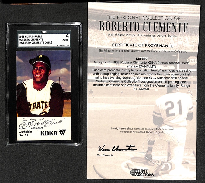1968 KDKA Pirates Roberto Clemente Card SGC Authentic - From Roberto Clemente's Personal Estate