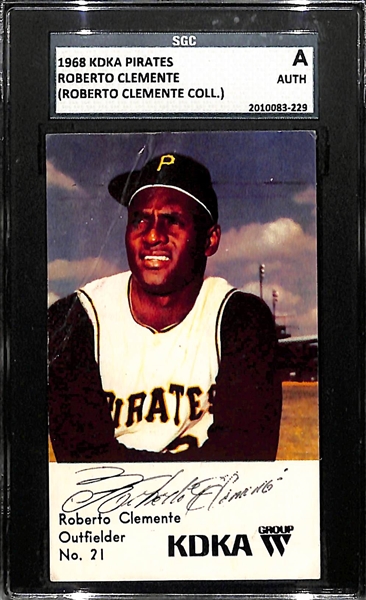1968 KDKA Pirates Roberto Clemente Card SGC Authentic - From Roberto Clemente's Personal Estate