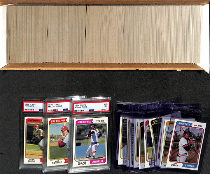 1974 Topps Baseball Card Complete Set - Mostly Pack-Fresh Cards Inc. Schmidt #283 PSA 8, Nolan Ryan #20 PSA 7, and Pete Rose #300 PSA 6