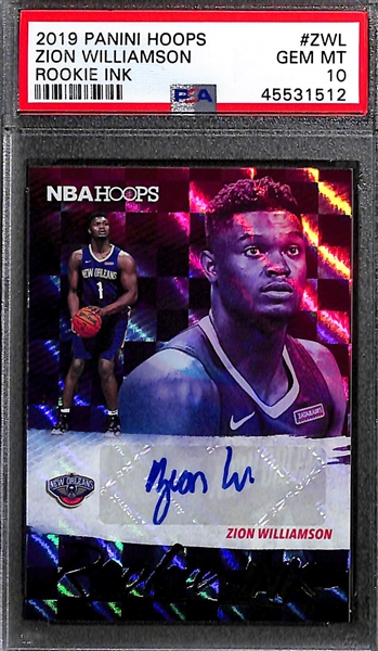 Lot of 2 - 2019-20 NBA Hoops Zion Williamson Autograph Rookie Card PSA 10 & 2019-20 Panini Certified Zion Williamson 2019 Rookie Insert Card PSA 9