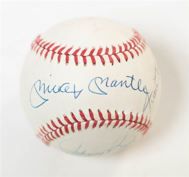 Baseball HOF'ers Signed Ball w. Mickey Mantle & Willie Mays - JSA LOA