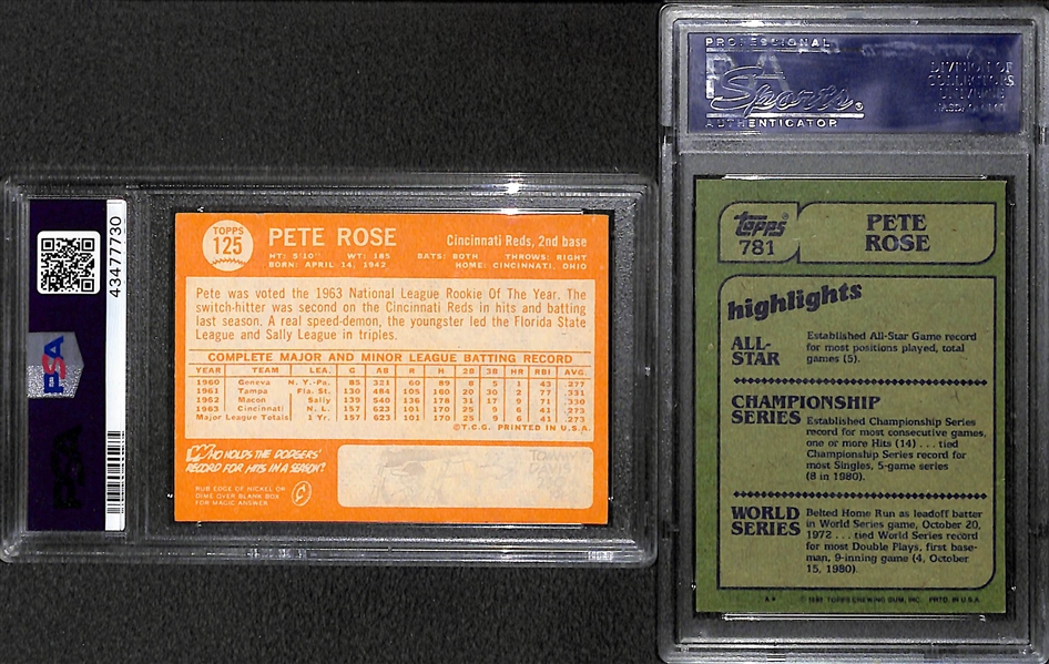 Lot of (2) Pete Rose Cards - 1964 Topps #125 PSA 2 & Signed 1981 Topps Card (PSA/DNA Certified)