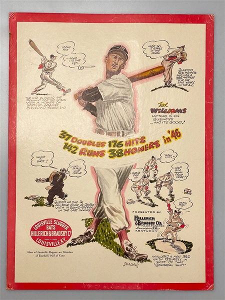 1947 15x20 Louisville Slugger Ted Williams Original Countertop Advertising Display (Stand on Back Never Opened, 6 Pinholes Around Edges)