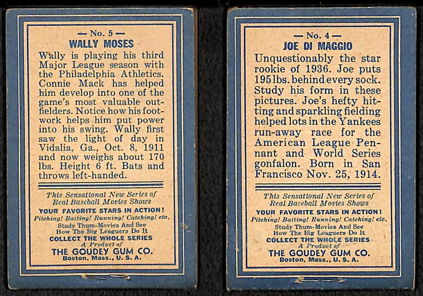 (2) 1937 Goudey R-342 Thum Movies - Joe DiMaggio (#4) and Wally Moses (#5)