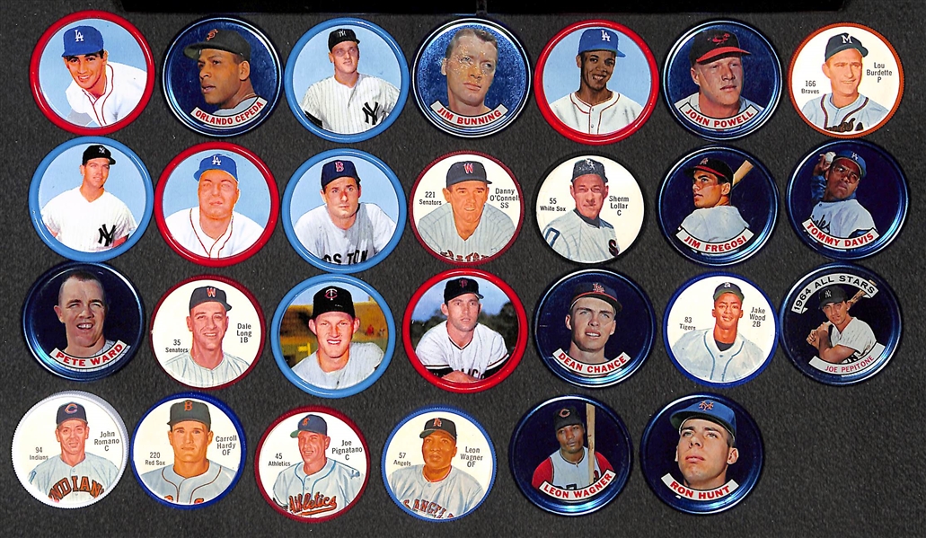 Lot of (27) 1962-1965 Salada & Old London Baseball Coins w/ Koufax, Cepeda, Maris, Bunning, Wills