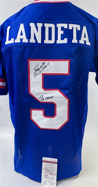 Sean Landeta Signed New York Giants Style Jersey (JSA COA) w/ 2X Super Bowl Champs Inscription