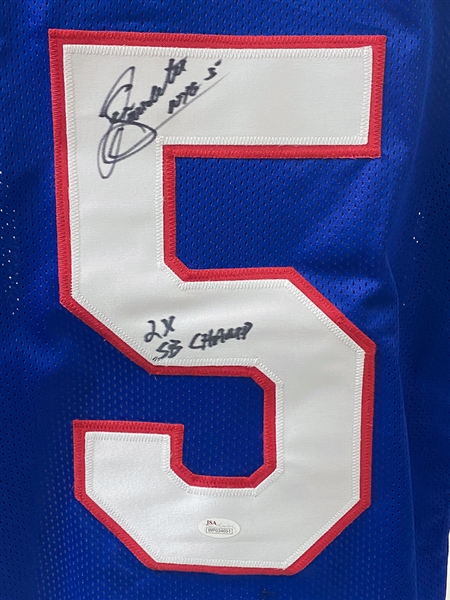 Sean Landeta Signed New York Giants Style Jersey (JSA COA) w/ 2X Super Bowl Champs Inscription