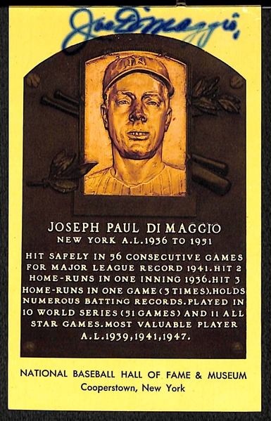 Joe DiMaggio Signed Hall of Fame Plaque Card - JSA Auction Letter