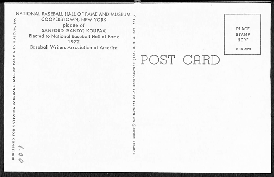 Sandy Koufax Signed Hall of Fame Plaque Card - JSA Auction Letter