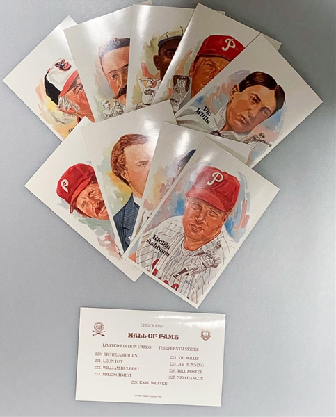 (9) 1980s Perez Steele Baseball HOF Art Post Card Sets (Inc. Series 7,8,9,10,11,12,13,14, and 15) in Original Boxes