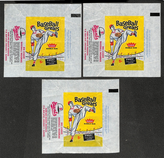 Lot of (3) 1960 Fleer Baseball Greats Wax Pack Wrappers