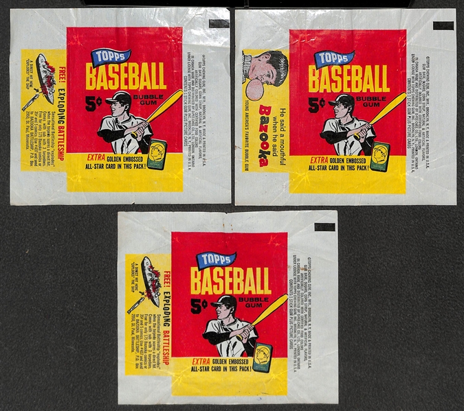 Lot of (3) 1965 Topps Baseball Wax Pack Wrappers