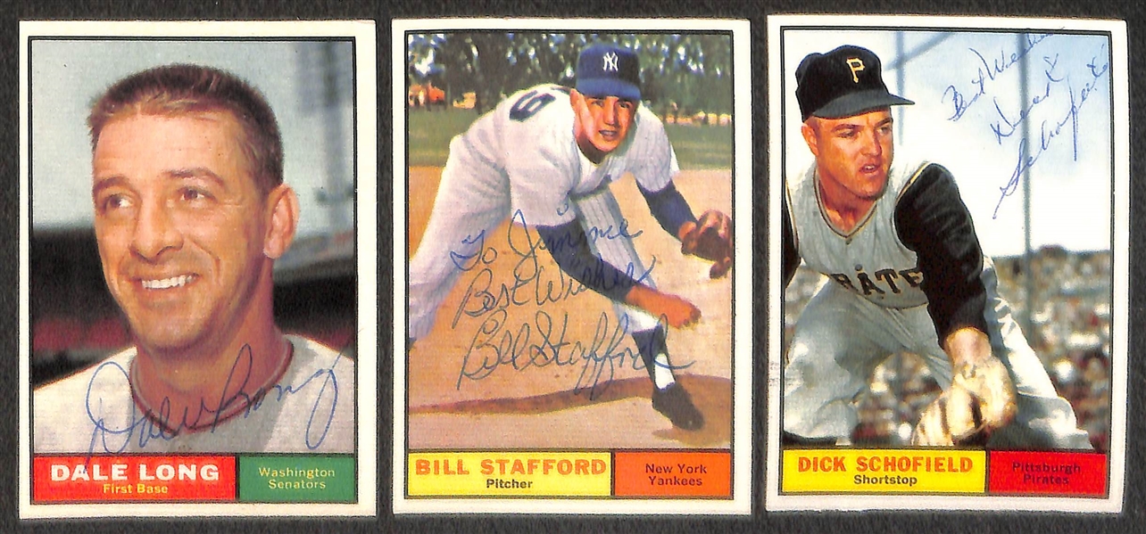 Lot of (13) Signed 1961 Topps Cards Inc. Schilling Rookie, (2) Shantz, Simmons, Virdon, Skinner, Bill White - JSA Auction Letter