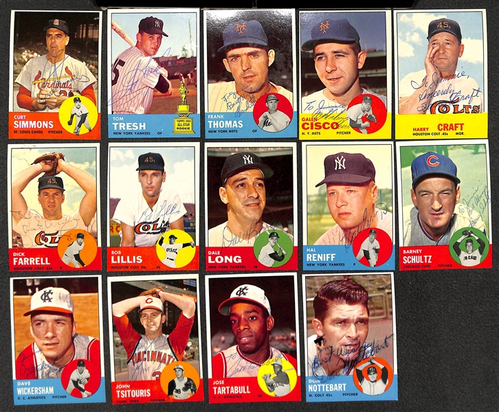 Lot of (14) Signed 1963 Topps Cards Inc. Curt Simmons, (1) Tom Tresh, and Frank Thomas - JSA Auction Letter