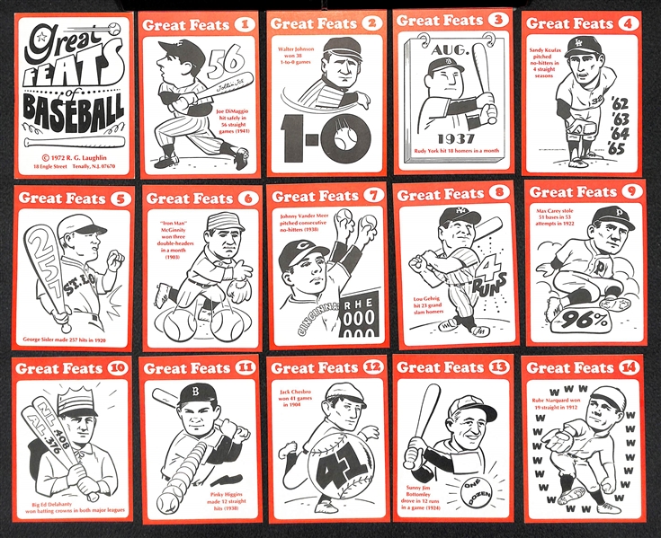 1972 Laughlin Great Feats of Baseball Card Red Set (50 cards)